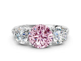 White gold Three-Stone Fancy Pink Round Cut Cut Diamond Ring with Channel-Set Band and Prong Setting