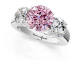 White gold Three-Stone Fancy Pink Round Cut Cut Diamond Ring with Prong Setting and Classic Band_13