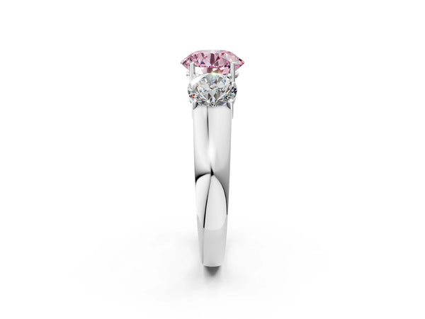 White gold Three-Stone Fancy Pink Round Cut Cut Diamond Ring with Prong Setting and Classic Band