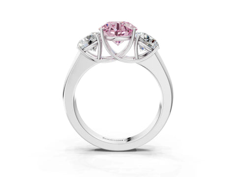 White gold Three-Stone Fancy Pink Round Cut Cut Diamond Ring with Prong Setting and Classic Band_3