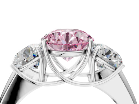 White gold Three-Stone Fancy Pink Round Cut Cut Diamond Ring with Prong Setting and Classic Band_4