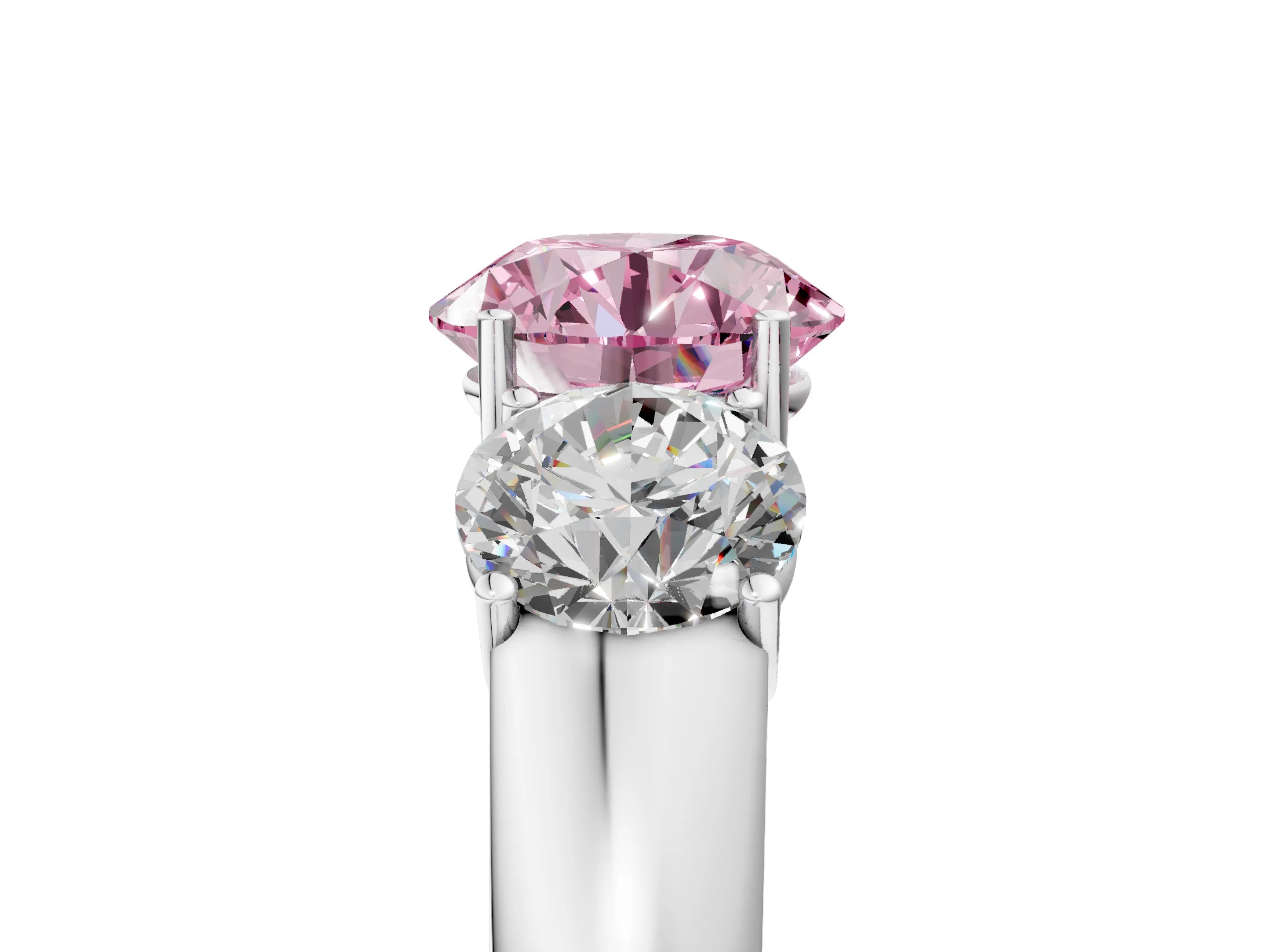 White gold Three-Stone Fancy Pink Round Cut Cut Diamond Ring with Prong Setting and Classic Band_5