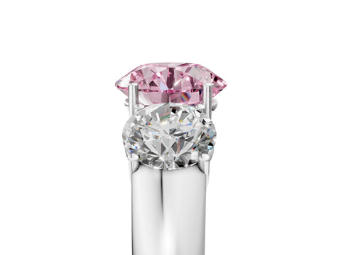 White gold Three-Stone Fancy Pink Round Cut Cut Diamond Ring with Prong Setting and Classic Band_5