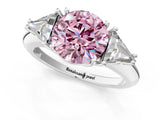 White gold Three-Stone Fancy Pink Round Cut Cut Diamond Ring with Trillion Side Stones and Four-Prong Setting_12