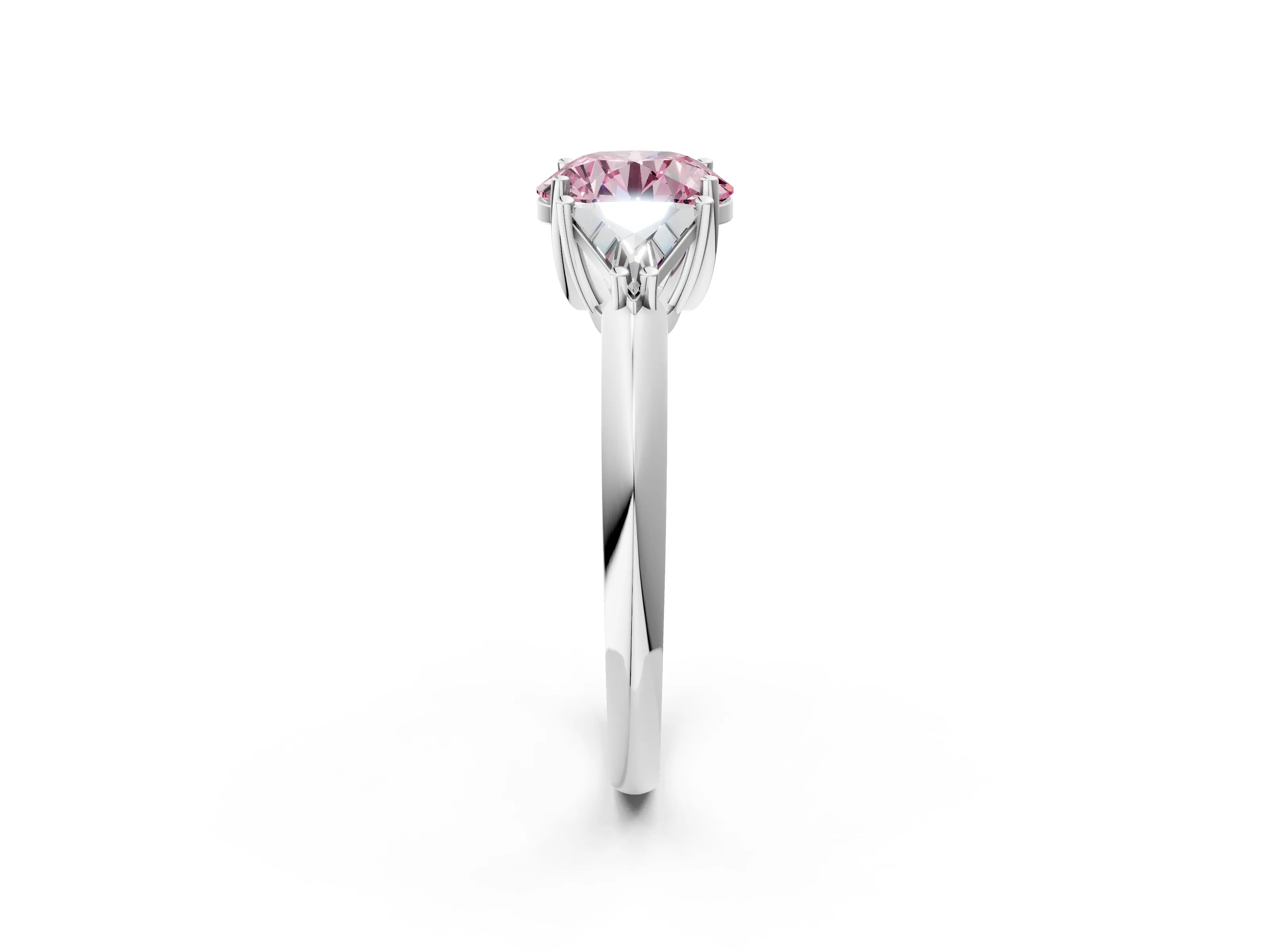 White gold Three-Stone Fancy Pink Round Cut Cut Diamond Ring with Trillion Side Stones and Four-Prong Setting_13