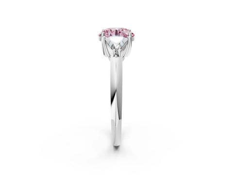 White gold Three-Stone Fancy Pink Round Cut Cut Diamond Ring with Trillion Side Stones and Four-Prong Setting_13
