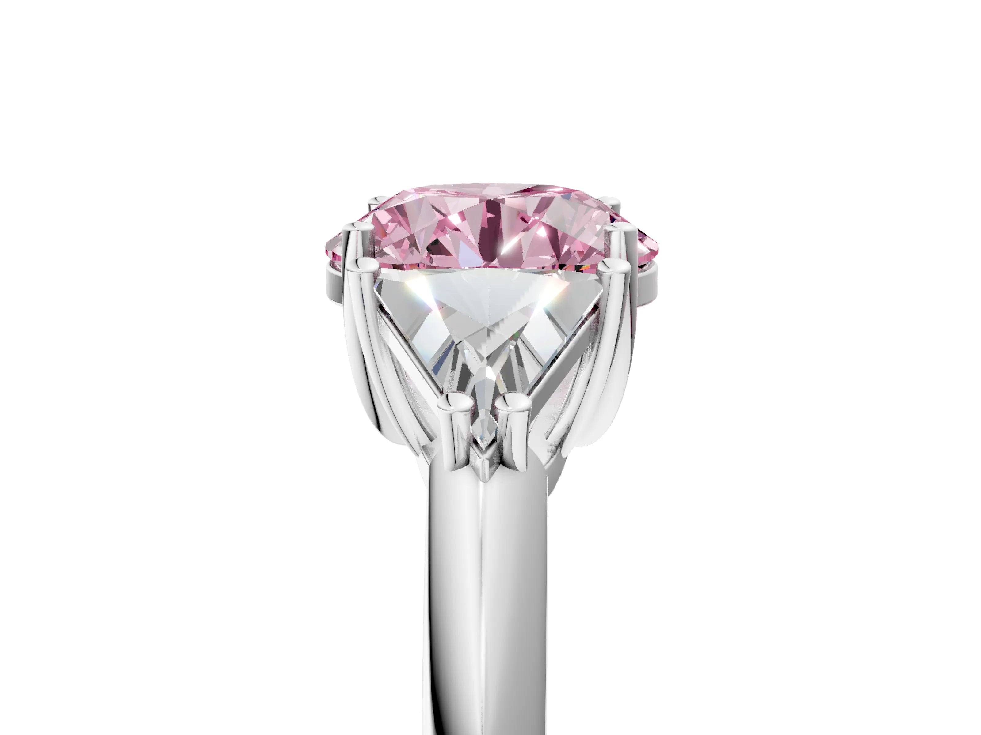 White gold Three-Stone Fancy Pink Round Cut Cut Diamond Ring with Trillion Side Stones and Four-Prong Setting_16