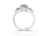 White gold Three-Stone Fancy Pink Round Cut Cut Diamond Ring with Trillion Side Stones on a Split Shank Band_3