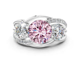 White gold Three-Stone Fancy Pink Round Cut Cut Diamond Split Shank Prong Set Ring_12