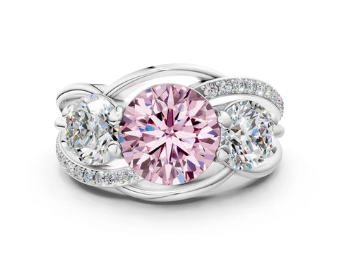 White gold Three-Stone Fancy Pink Round Cut Cut Diamond Split Shank Prong Set Ring_12