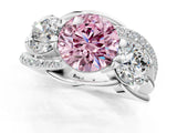 White gold Three-Stone Fancy Pink Round Cut Cut Diamond Split Shank Prong Set Ring_13
