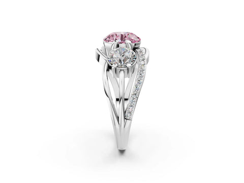 White gold Three-Stone Fancy Pink Round Cut Cut Diamond Split Shank Prong Set Ring_14