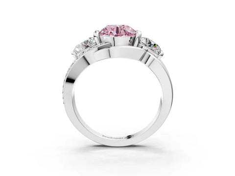 White gold Three-Stone Fancy Pink Round Cut Cut Diamond Split Shank Prong Set Ring_15
