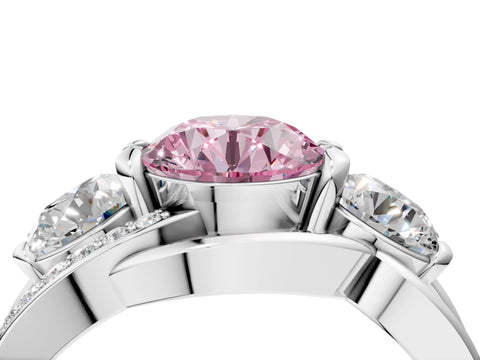 White gold Three-Stone Fancy Pink Round Cut Cut Diamond Split Shank Prong Set Ring_16
