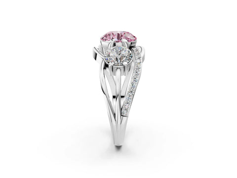 White gold Three-Stone Fancy Pink Round Cut Cut Diamond Split Shank Prong Set Ring_2