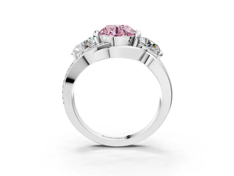 White gold Three-Stone Fancy Pink Round Cut Cut Diamond Split Shank Prong Set Ring_3
