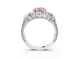 White gold Three-Stone Fancy Pink Round Cut Cut Milgrain Band Prong Setting Ring_3