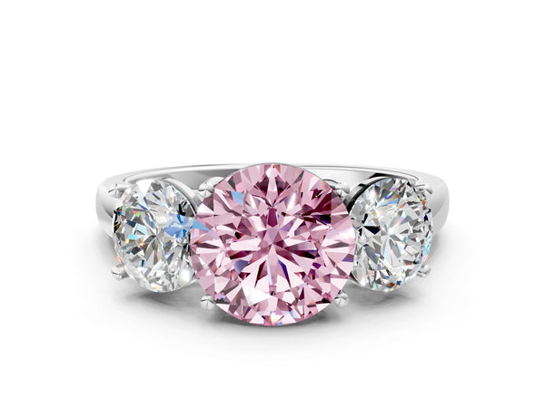 White gold Three-Stone Fancy Pink Round Cut Cut Solitaire Ring with Classic Prong Setting