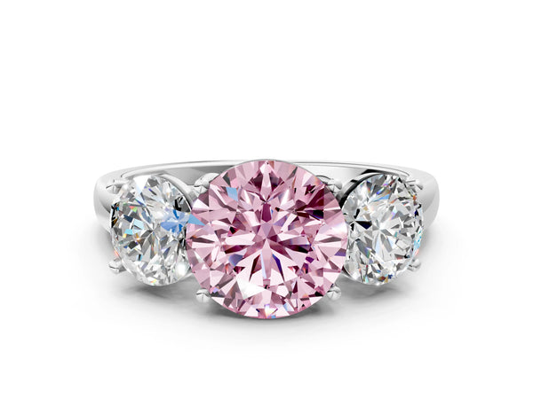 White gold Three-Stone Fancy Pink Round Cut Cut Solitaire Ring with Classic Prong Setting