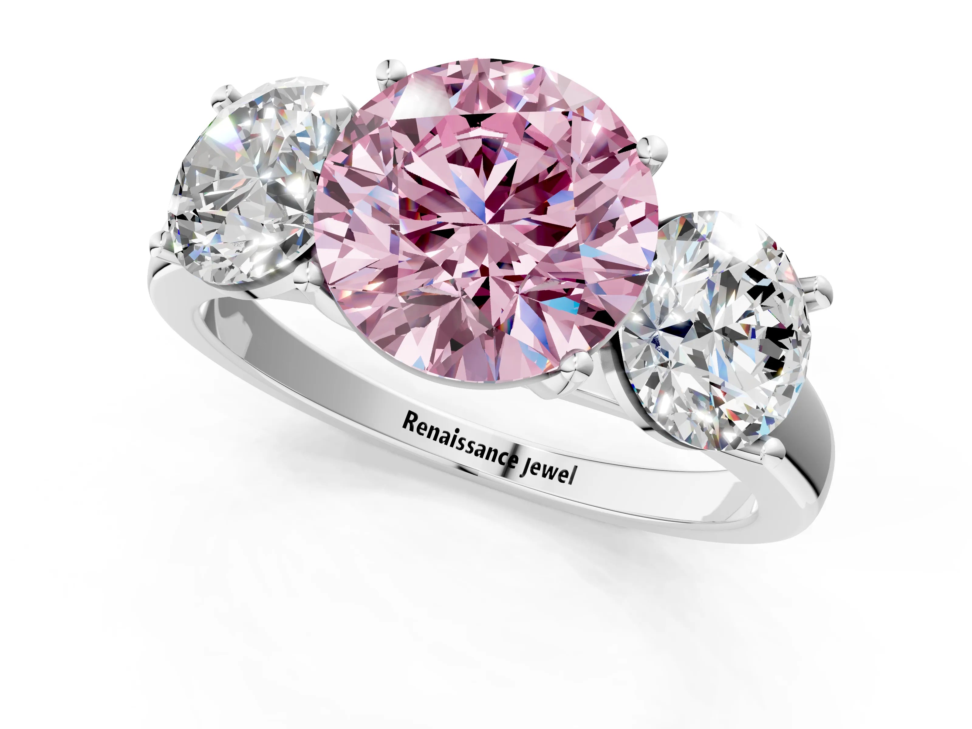 White gold Three-Stone Fancy Pink Round Cut Cut Solitaire Ring with Classic Prong Setting_13