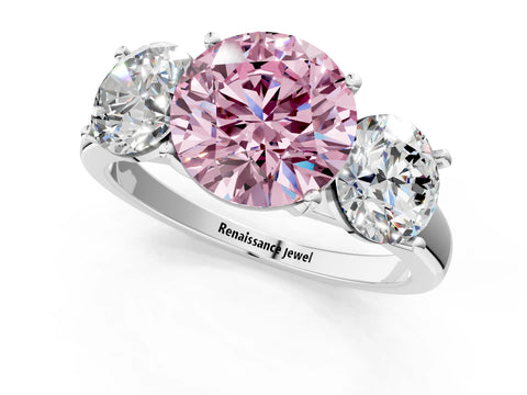 White gold Three-Stone Fancy Pink Round Cut Cut Solitaire Ring with Classic Prong Setting_13