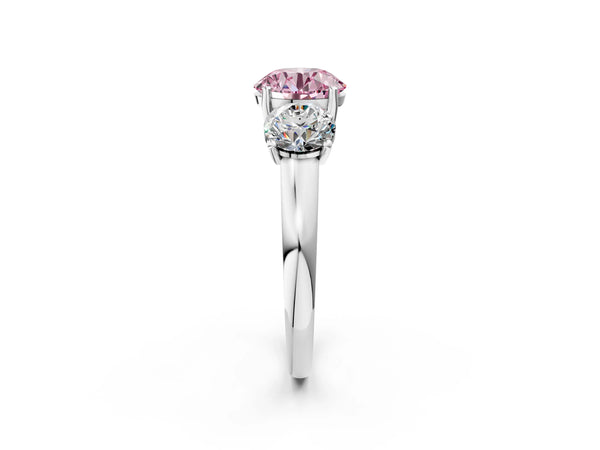 White gold Three-Stone Fancy Pink Round Cut Cut Solitaire Ring with Classic Prong Setting