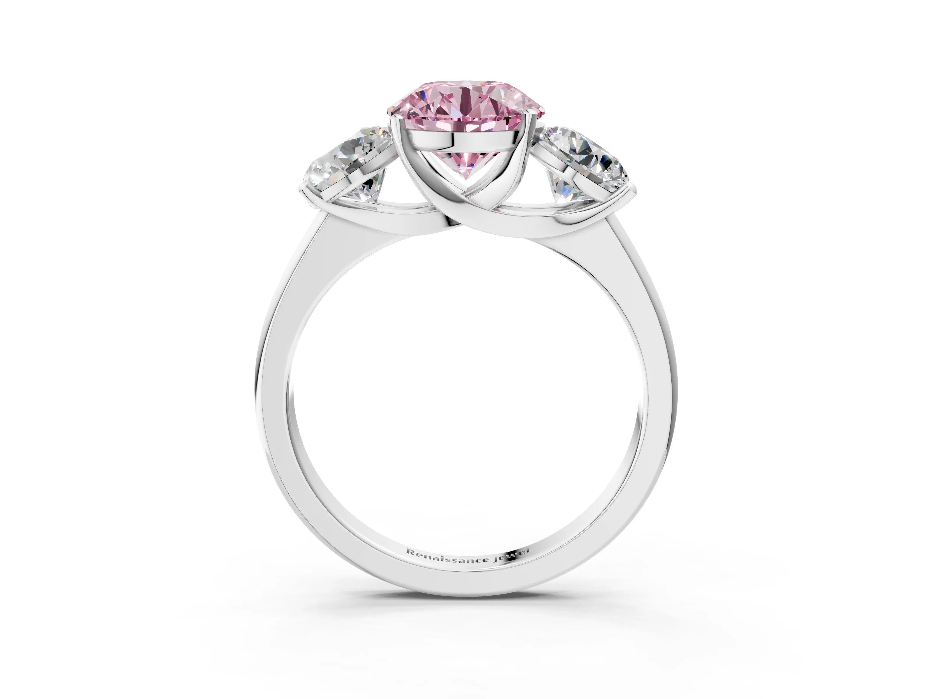 White gold Three-Stone Fancy Pink Round Cut Cut Solitaire Ring with Classic Prong Setting_15