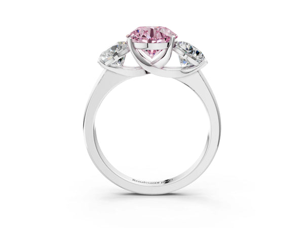 White gold Three-Stone Fancy Pink Round Cut Cut Solitaire Ring with Classic Prong Setting
