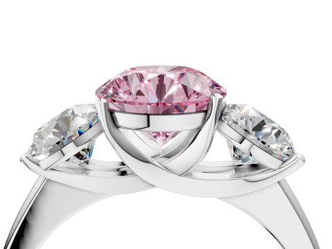 White gold Three-Stone Fancy Pink Round Cut Cut Solitaire Ring with Classic Prong Setting_4