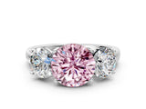 White gold Three-Stone Fancy Pink Round Cut Cut Solitaire Ring with Classic Prong Setting