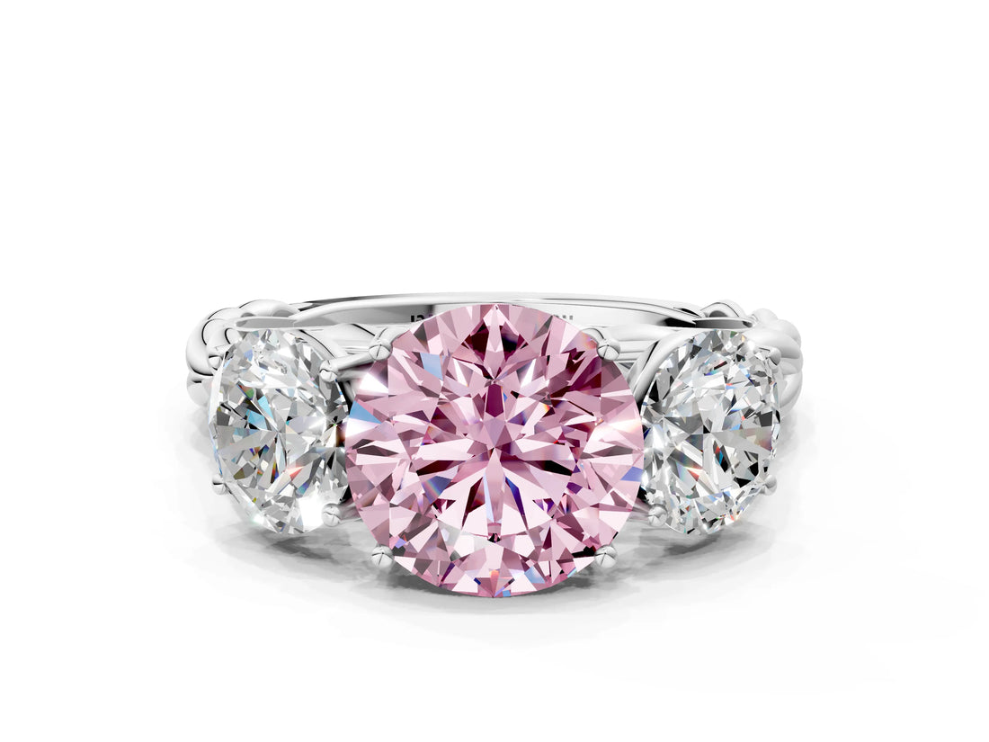 White gold Three-Stone Fancy Pink Round Cut Diamond Braided Band Ring with Four-Prong Setting_33