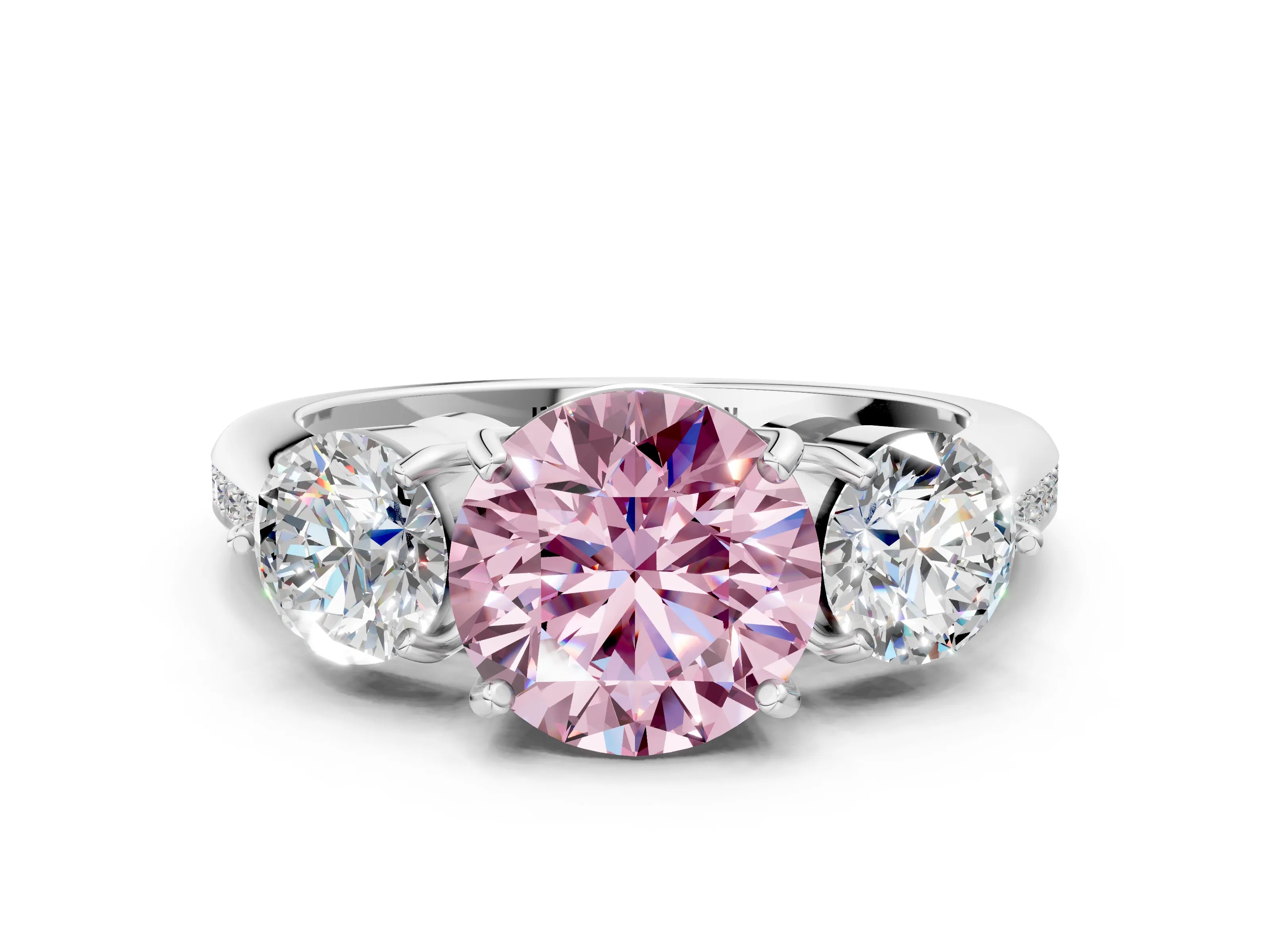 White gold Three-Stone Fancy Pink Round Cut Diamond Channel Set Engagement Ring with Prong Setting_24
