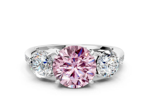 White gold Three-Stone Fancy Pink Round Cut Diamond Channel Set Engagement Ring with Prong Setting_24