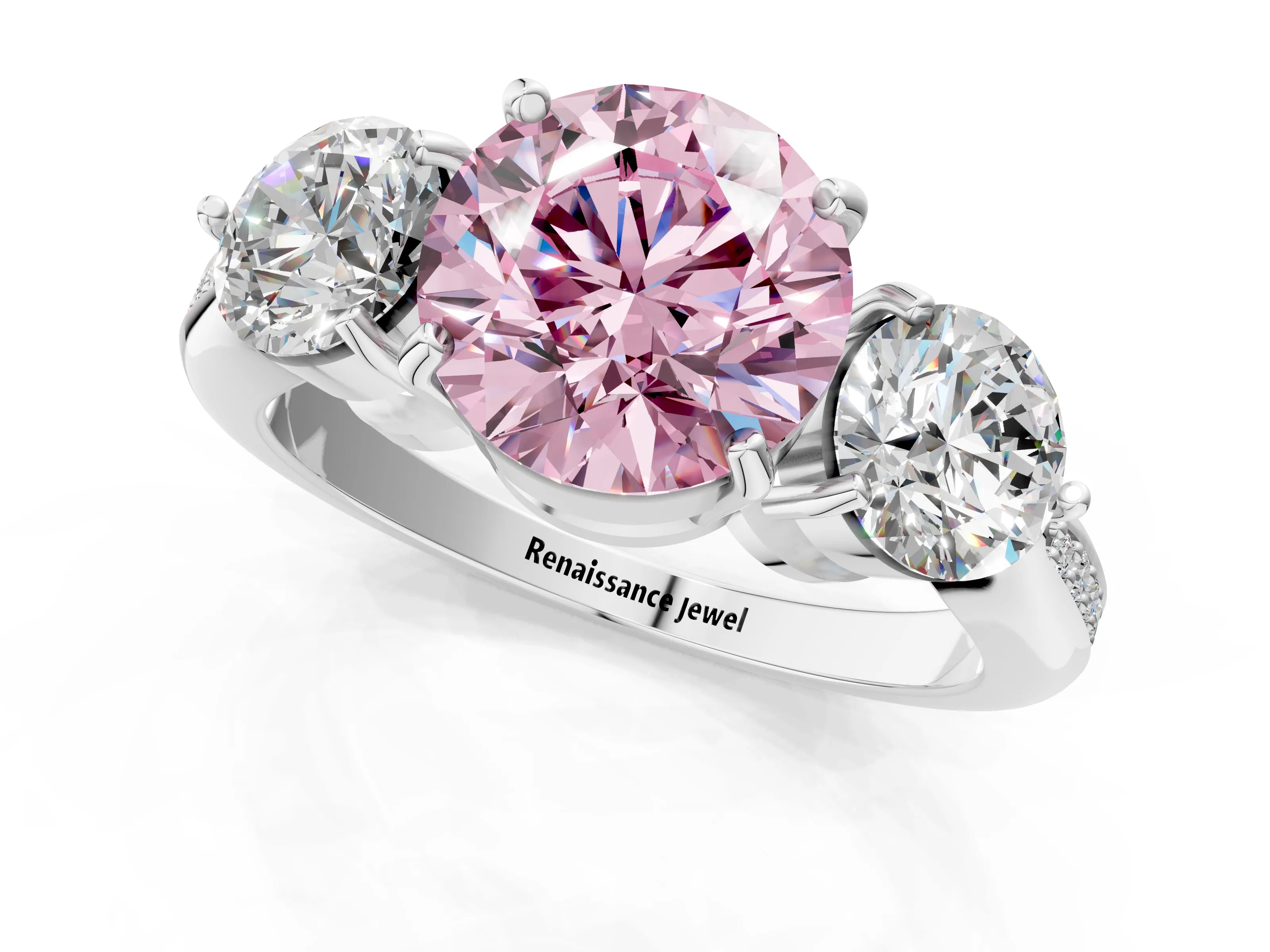 White gold Three-Stone Fancy Pink Round Cut Diamond Channel Set Engagement Ring with Prong Setting_25