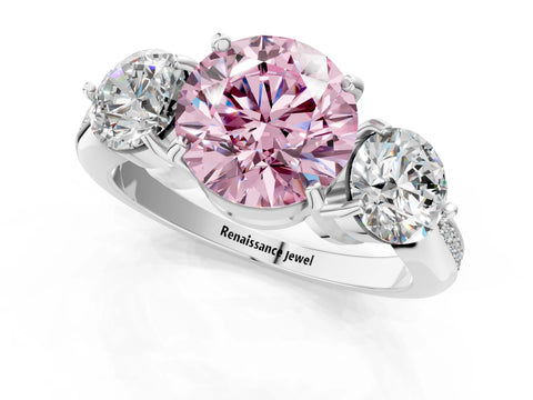 White gold Three-Stone Fancy Pink Round Cut Diamond Channel Set Engagement Ring with Prong Setting_25