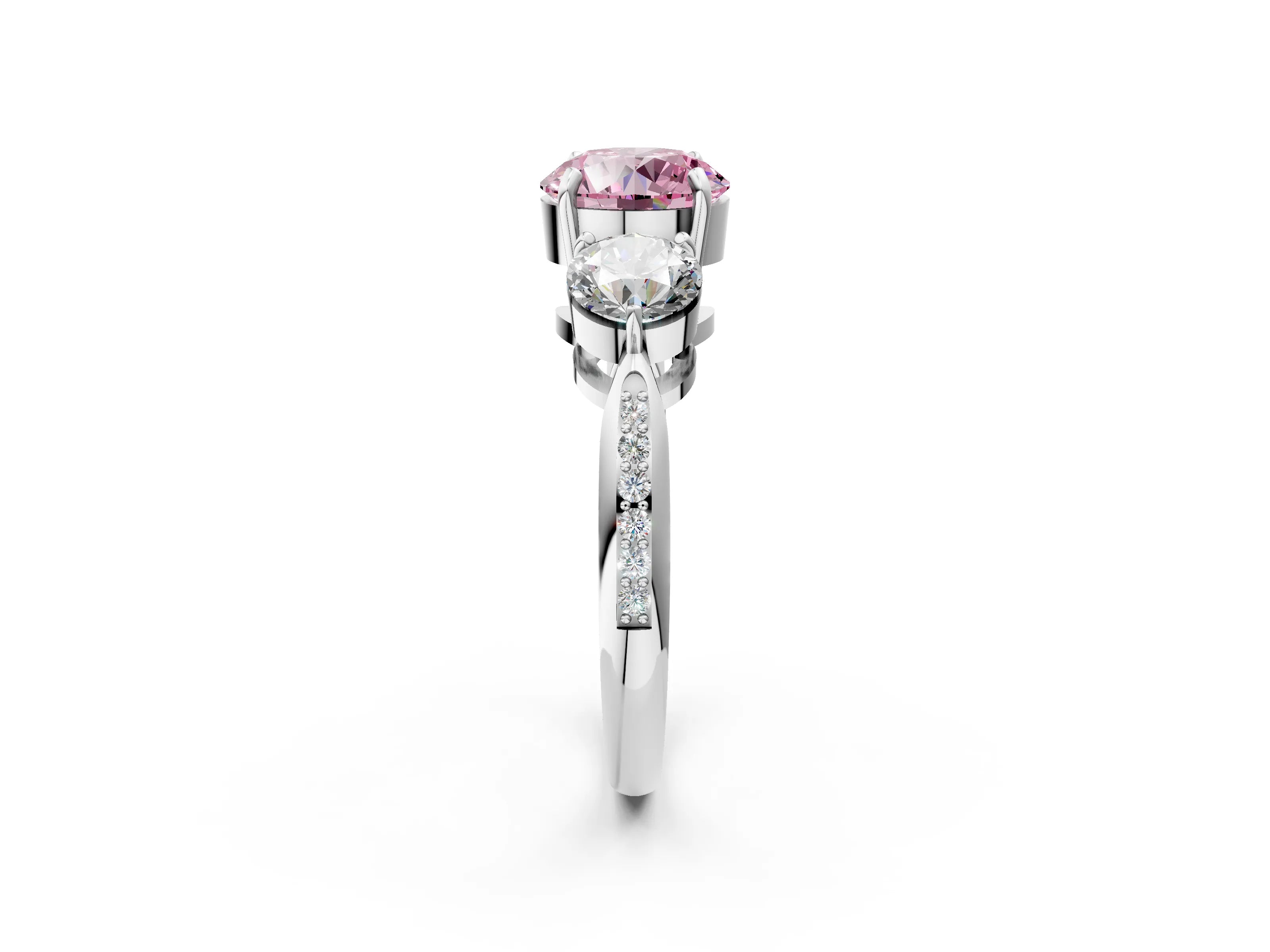 White gold Three-Stone Fancy Pink Round Cut Diamond Channel Set Engagement Ring with Prong Setting_26