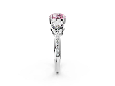 White gold Three-Stone Fancy Pink Round Cut Diamond Channel Set Engagement Ring with Prong Setting_26