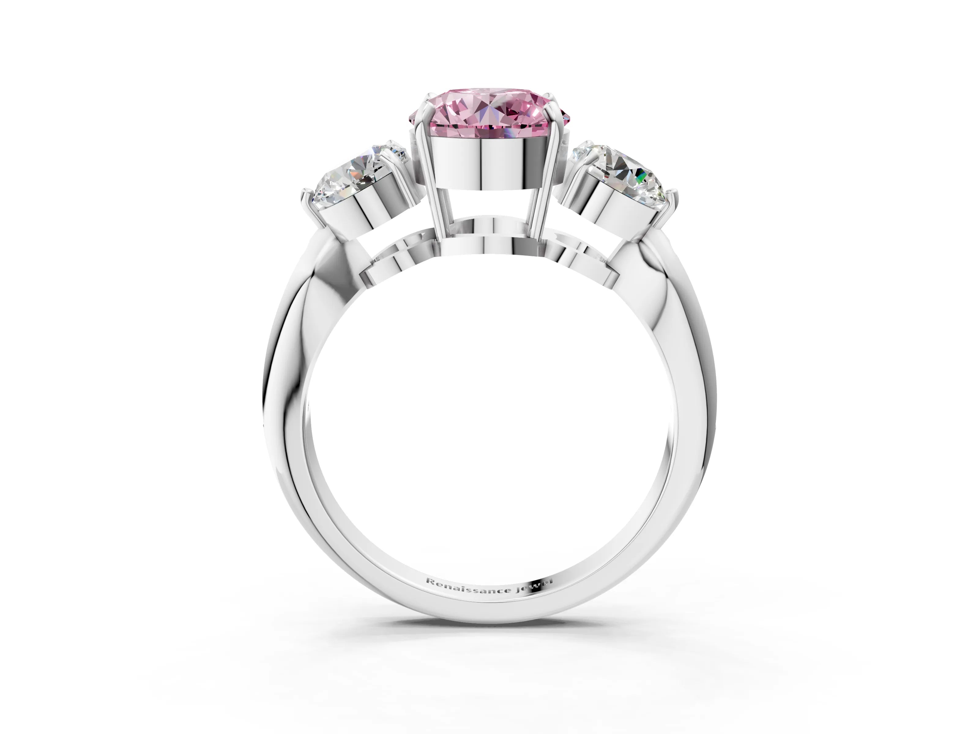 White gold Three-Stone Fancy Pink Round Cut Diamond Channel Set Engagement Ring with Prong Setting_27
