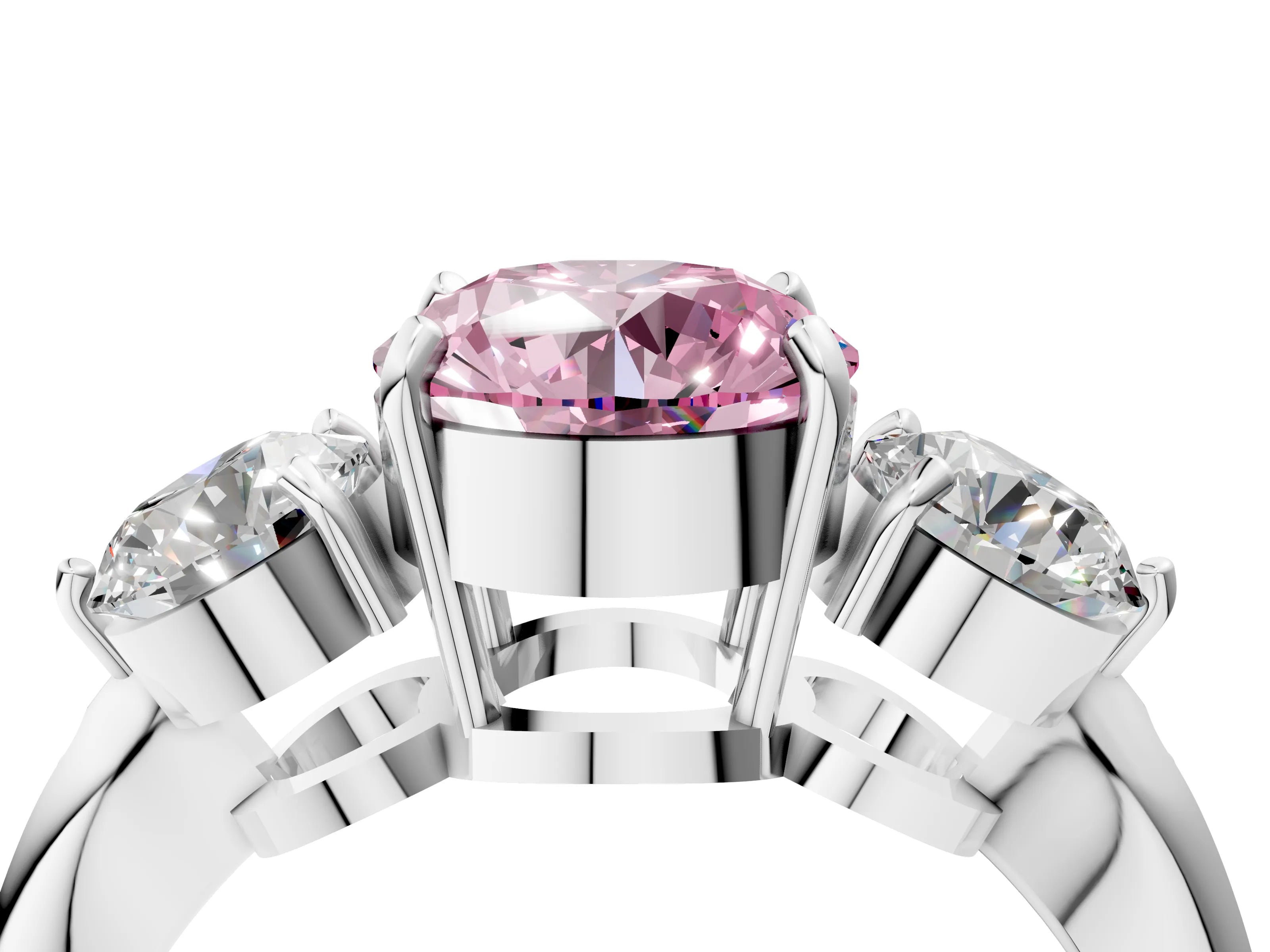 White gold Three-Stone Fancy Pink Round Cut Diamond Channel Set Engagement Ring with Prong Setting_28