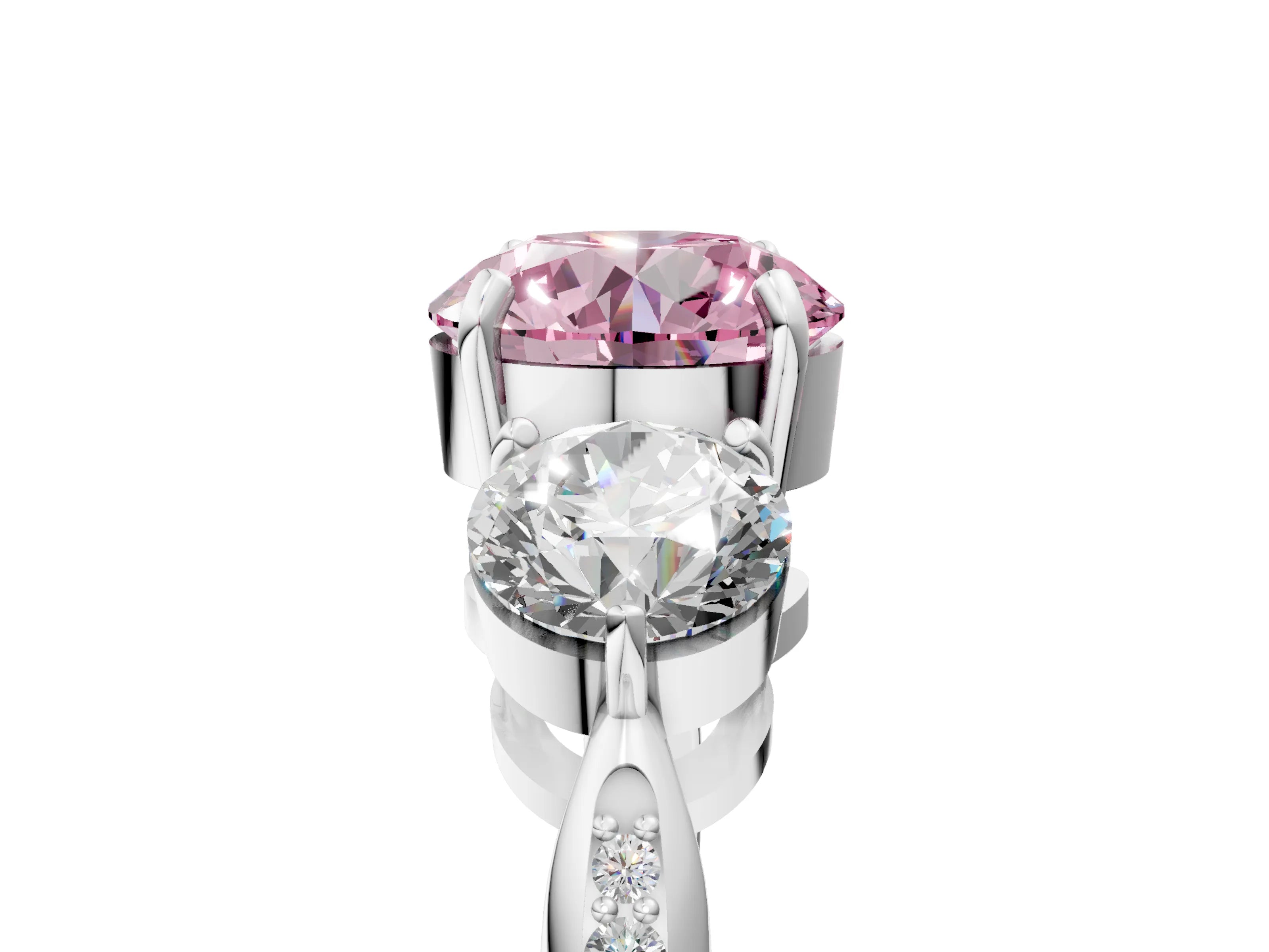 White gold Three-Stone Fancy Pink Round Cut Diamond Channel Set Engagement Ring with Prong Setting_29