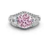 White gold Three-Stone Fancy Pink Round Cut Diamond Engagement Ring with Pave Band and Prong Setting_12