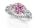 White gold Three-Stone Fancy Pink Round Cut Diamond Engagement Ring with Pave Band and Prong Setting_13