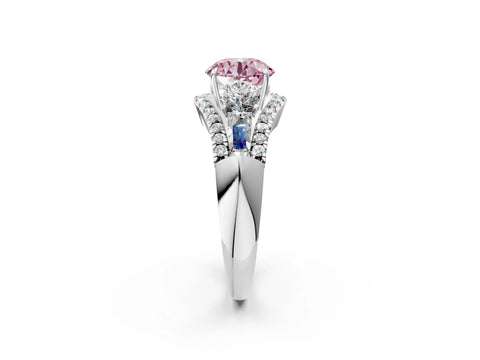 White gold Three-Stone Fancy Pink Round Cut Diamond Engagement Ring with Pave Band and Prong Setting_14