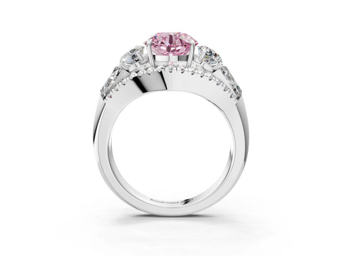 White gold Three-Stone Fancy Pink Round Cut Diamond Engagement Ring with Pave Band and Prong Setting_15