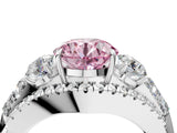 White gold Three-Stone Fancy Pink Round Cut Diamond Engagement Ring with Pave Band and Prong Setting_16