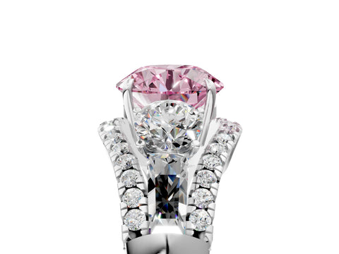 White gold Three-Stone Fancy Pink Round Cut Diamond Engagement Ring with Pave Band and Prong Setting_17