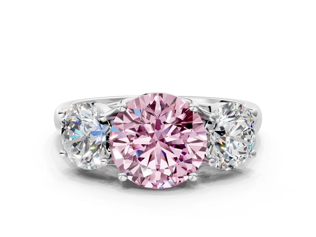 White gold Three-Stone Fancy Pink Round Cut Diamond Engagement Ring with Prong Setting_15