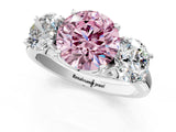 White gold Three-Stone Fancy Pink Round Cut Diamond Engagement Ring with Prong Setting_16