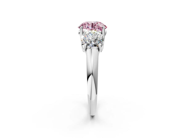 White gold Three-Stone Fancy Pink Round Cut Diamond Engagement Ring with Prong Setting