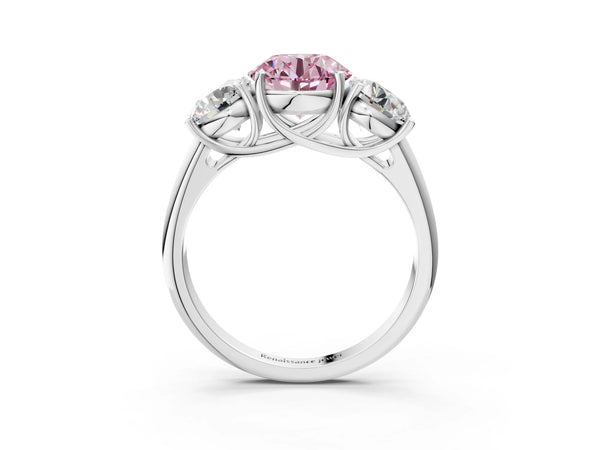 White gold Three-Stone Fancy Pink Round Cut Diamond Engagement Ring with Prong Setting